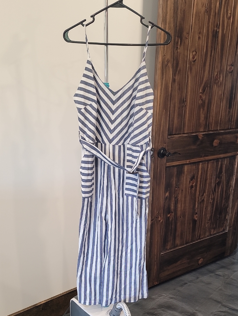 Striped Blue and White Sleeveless Maxi Dress